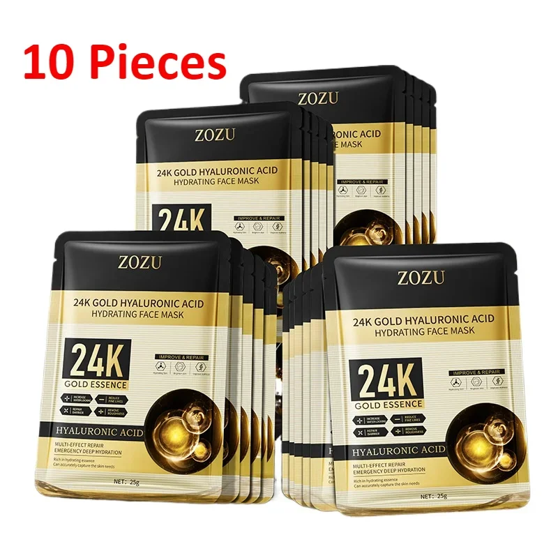 10 pieces 24k Gold Hyaluronic Acid Moisturizing Facial Mask - Image 2