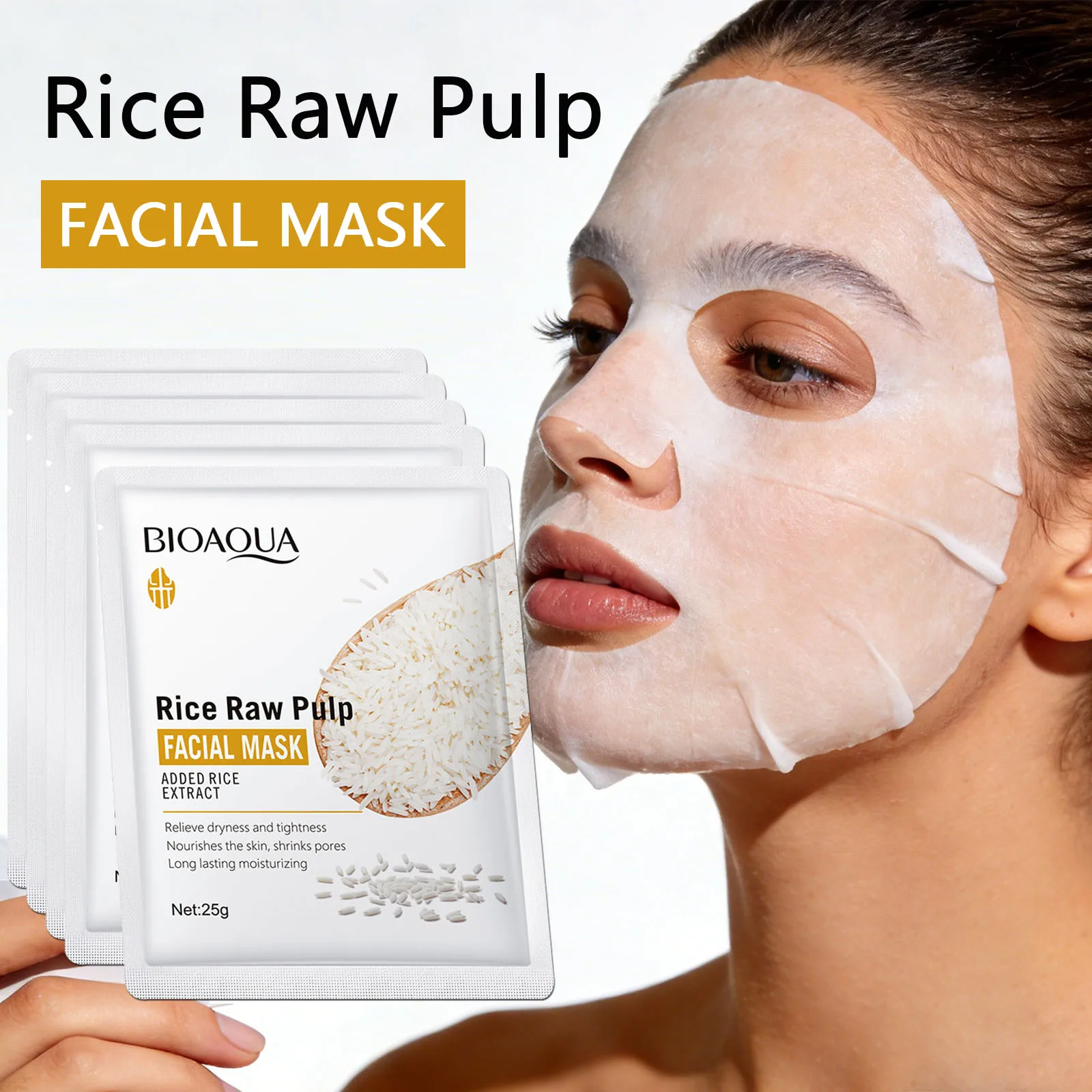 1/5/10/20pcs Rice Raw Pulp Facial Masks